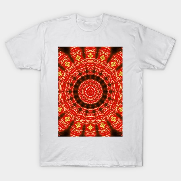 Fire Red Vibrant Mandala Pattern T-Shirt by PlanetMonkey